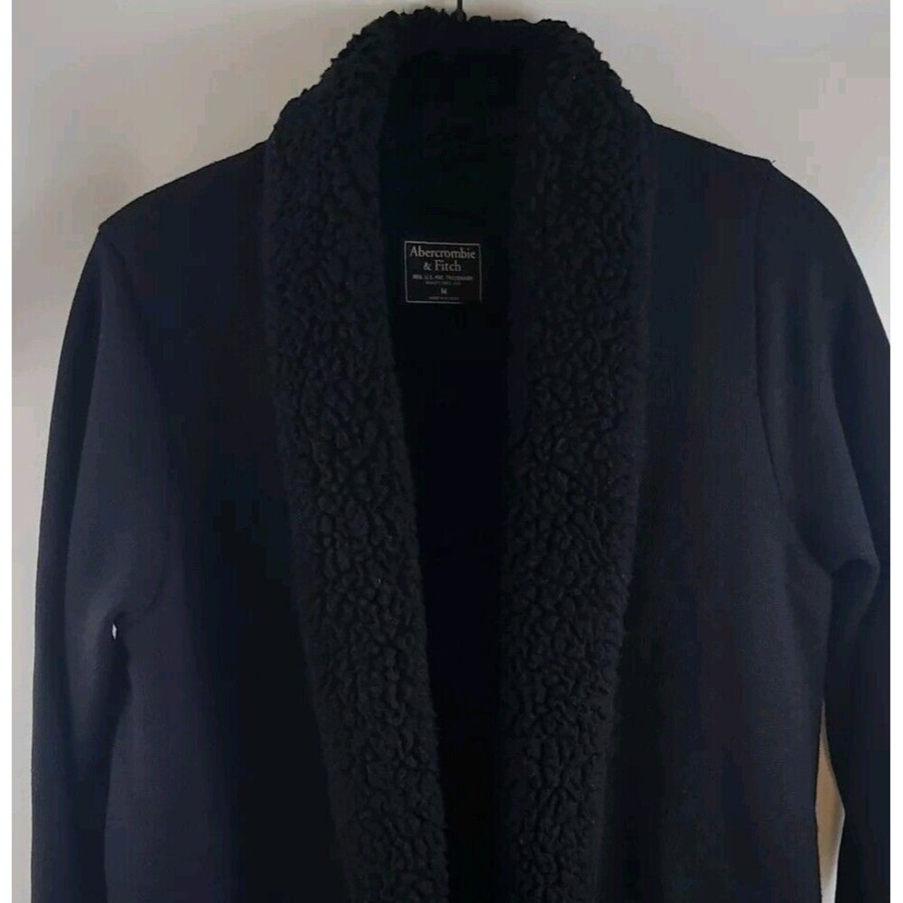 Abercrombie & Fitch Womens M Black Knit Sherpa-Fleece Lined Jacket Open Front - Picture 6 of 14